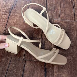 Strappy block heels sandals solid beige nude light tan neutral 40